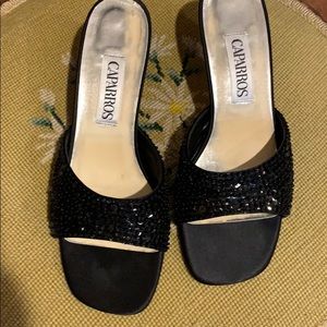 Black silk sequins sandals